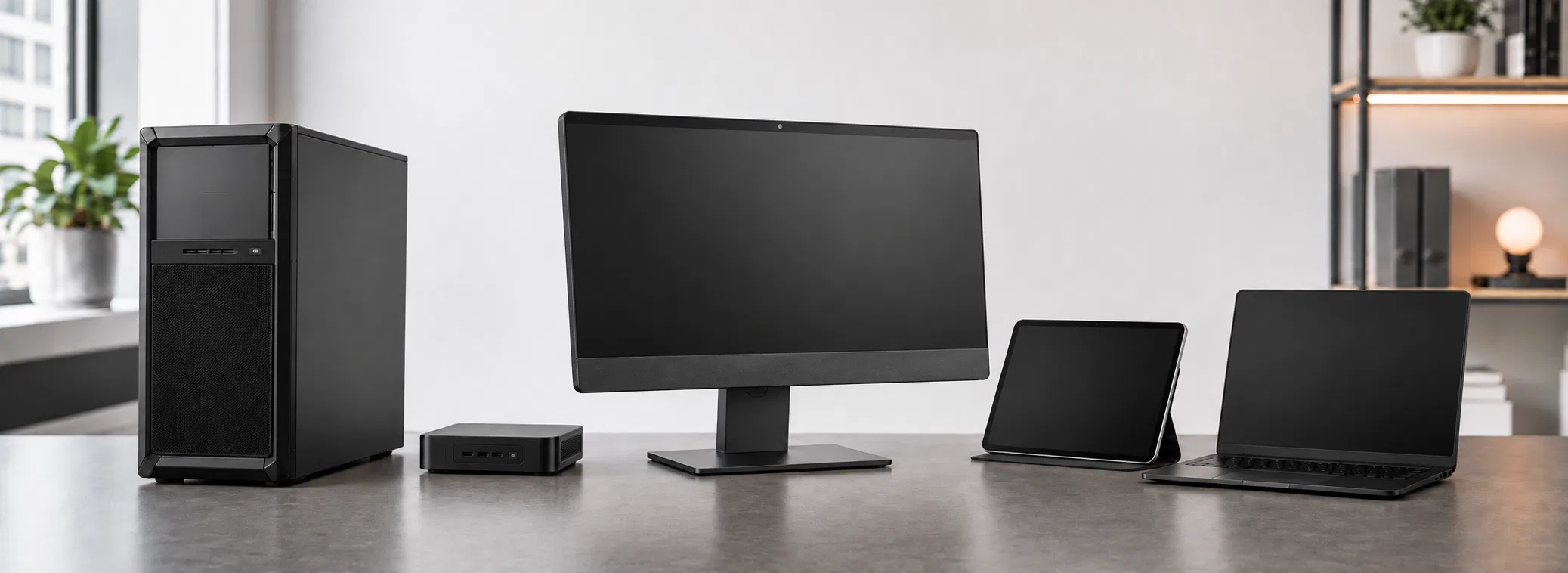 Workstation, Mini-PC, All-in-One-PC, iPad und Notebook für unterschiedliche Arbeitsplatzanforderungen.
